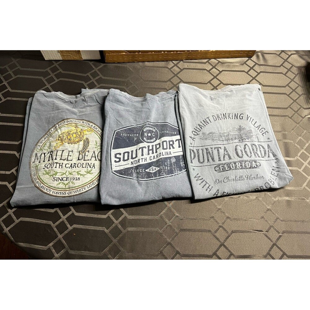 Comfort Colors Men's Blue Cotton Souvenir T-Shirts (Lot of 3) XXL